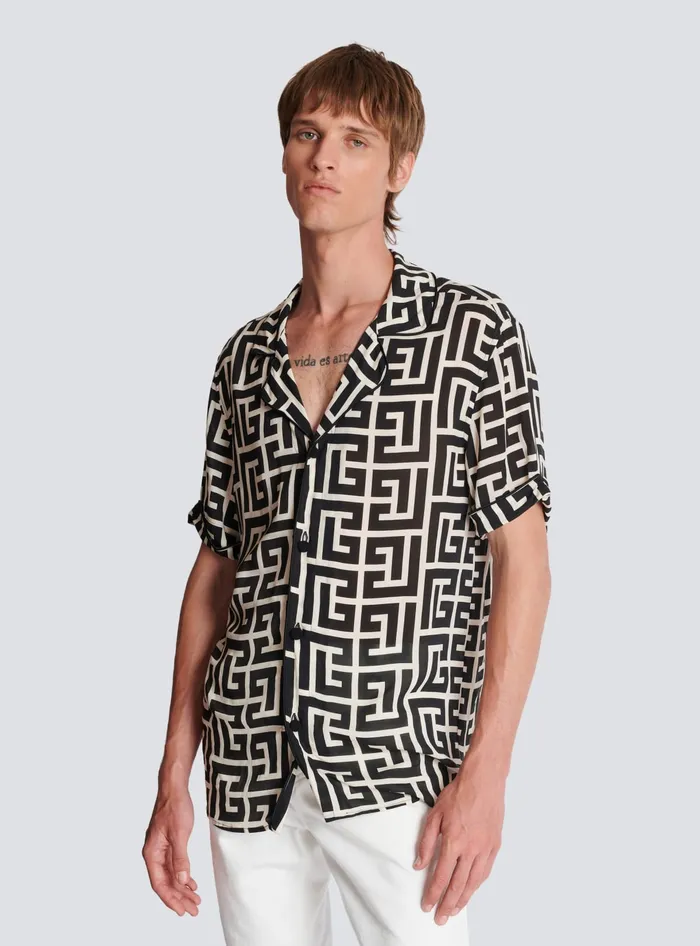 Balmain Monogramprinted Shirt Black Men Shirts And Polos