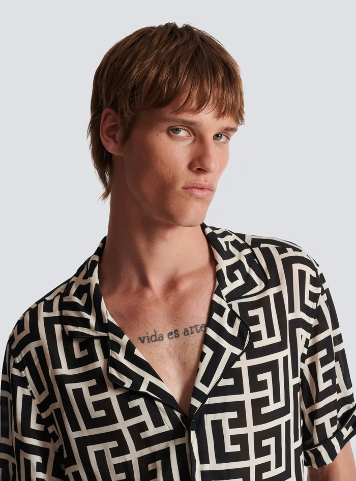 Balmain Monogramprinted Shirt Black Men Shirts And Polos
