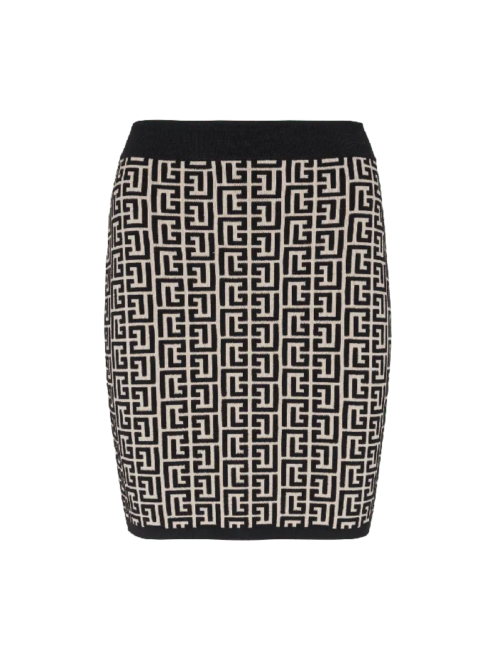 Balmain Monogrammed Knit Skirt Black Women Knitwear