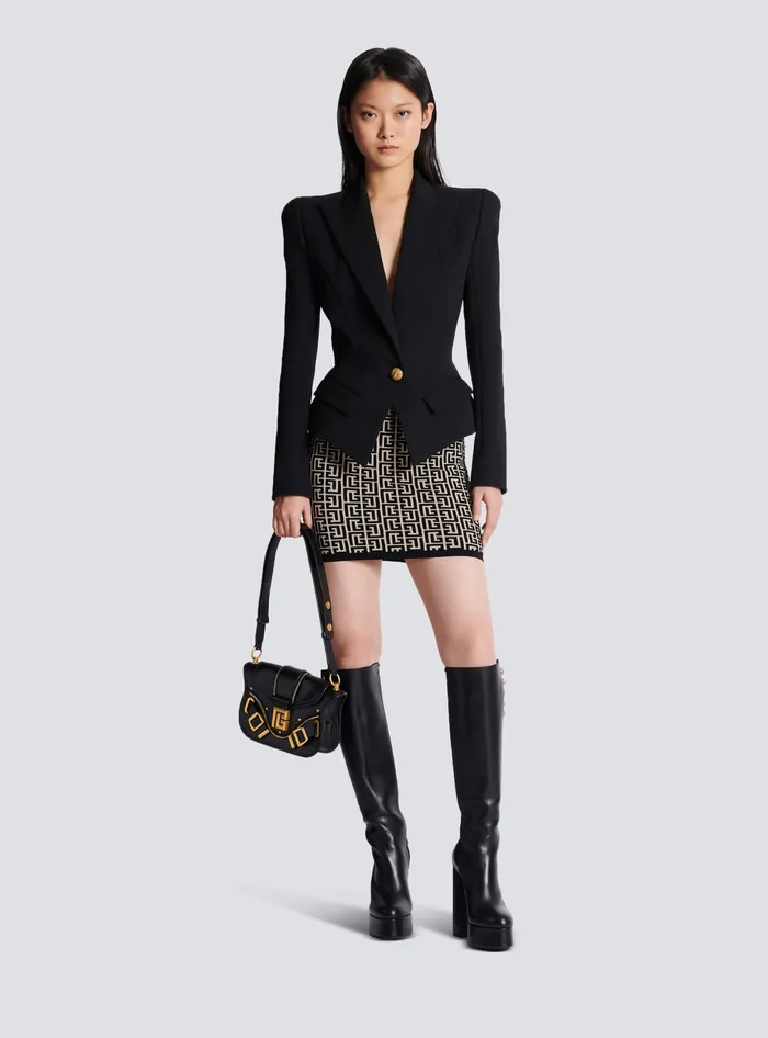 Balmain Monogrammed Knit Skirt Black Women Knitwear