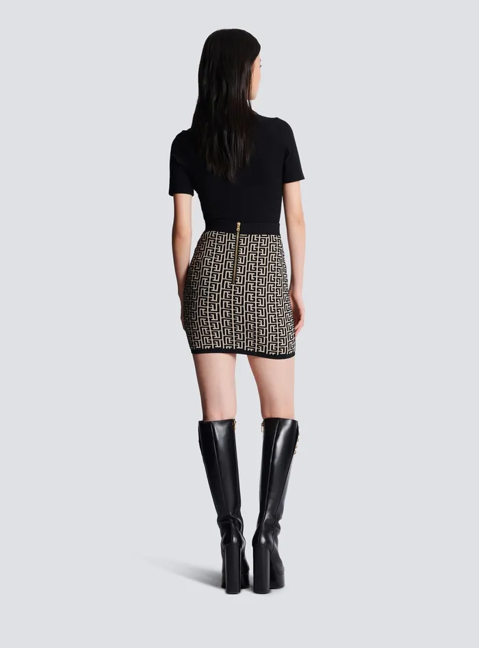 Balmain Monogrammed Knit Skirt Black Women Knitwear