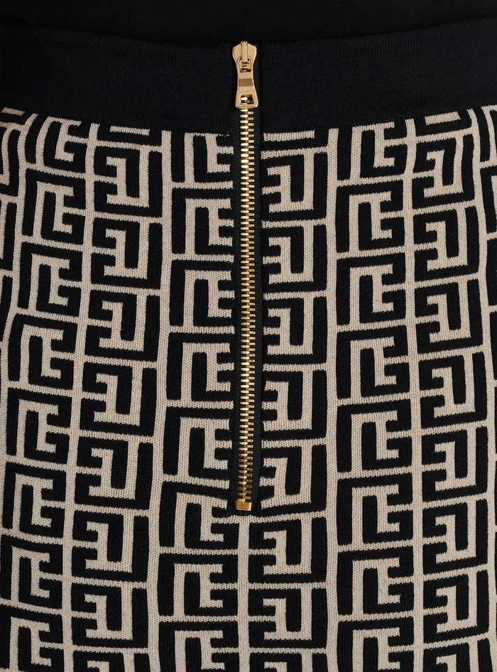 Balmain Monogrammed Knit Skirt Black Women Knitwear