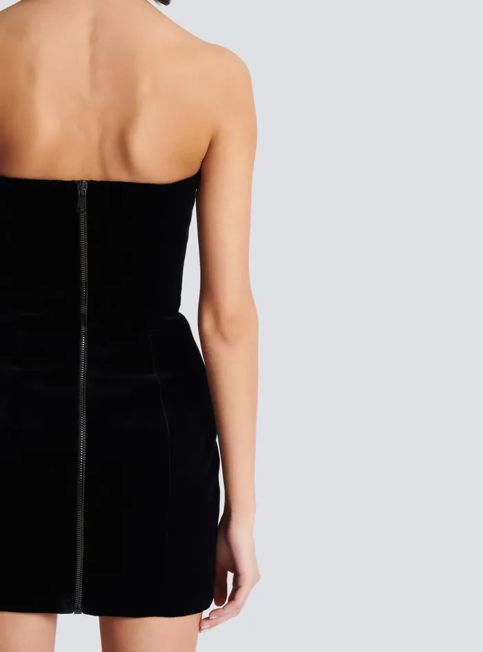 Balmain Paisley Embroidered Strapless Dress Black Women Dresses