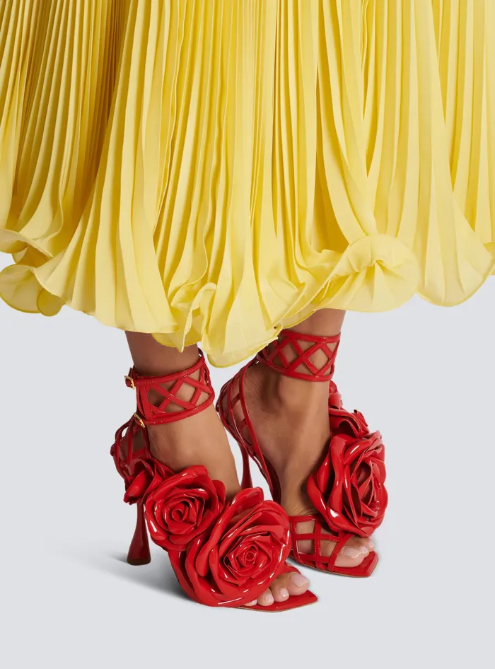 Balmain Patent Leather Eden Sandals With Flowers Red Women High Heels and Pumps