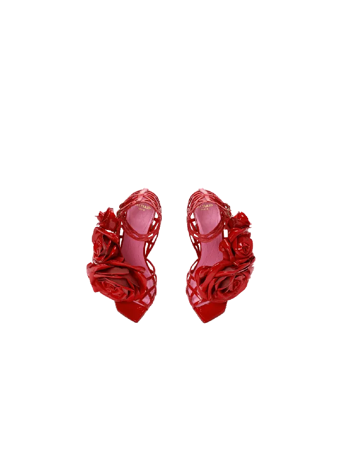 Balmain Patent Leather Eden Sandals With Flowers Red Women High Heels and Pumps