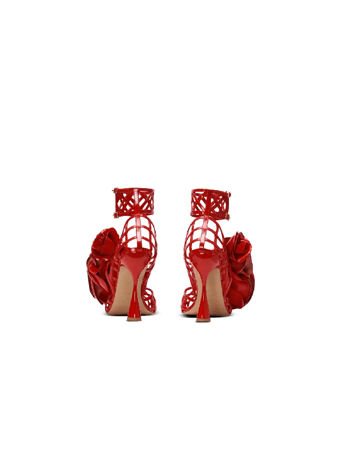 Balmain Patent Leather Eden Sandals With Flowers Red Women High Heels and Pumps