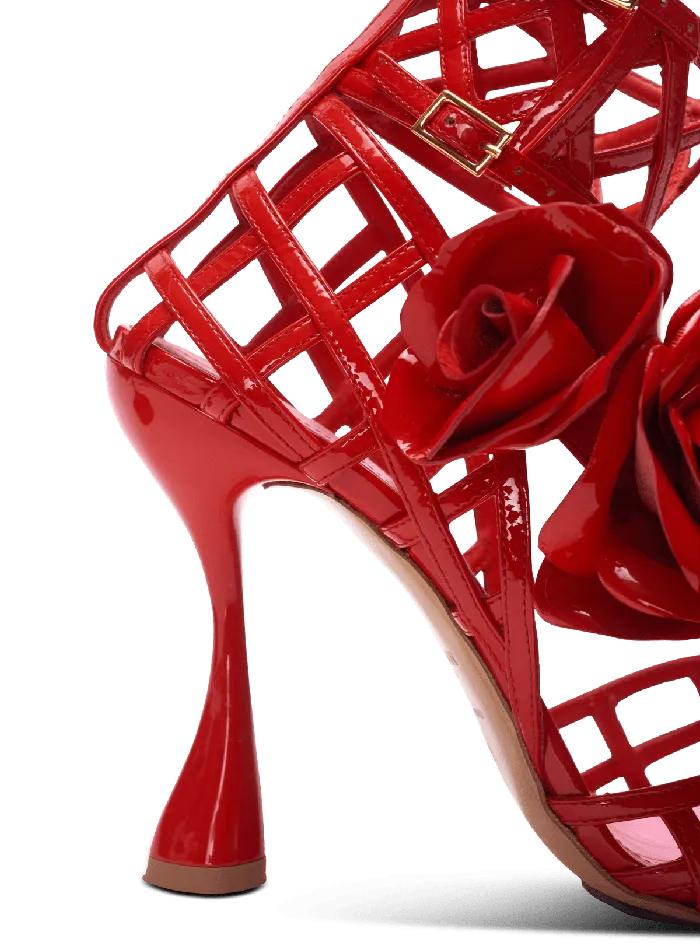 Balmain Patent Leather Eden Sandals With Flowers Red Women High Heels and Pumps