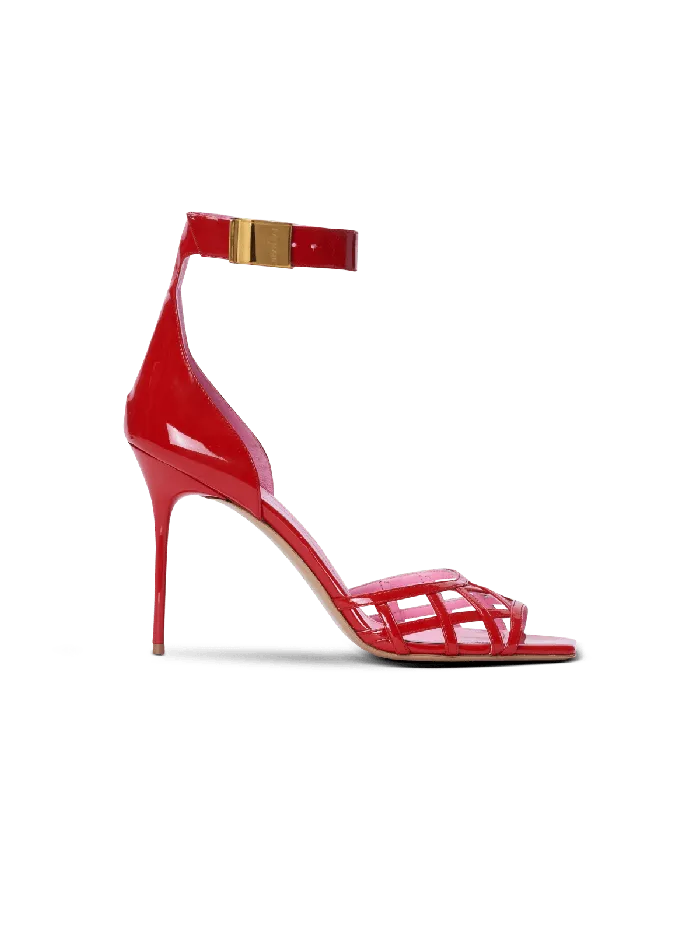Balmain Patent Leather Uma Sandals With Openwork Diamond Red Women High Heels and Pumps