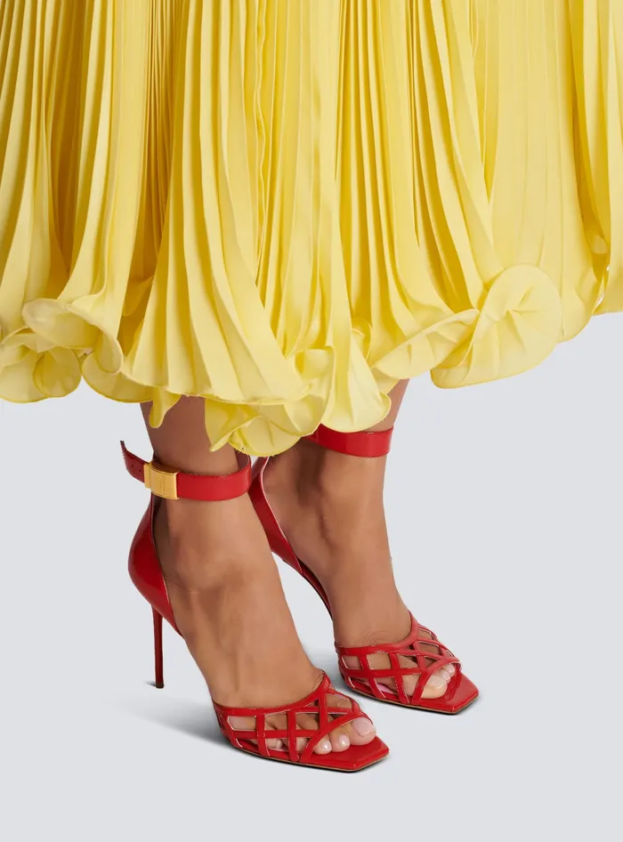 Balmain Patent Leather Uma Sandals With Openwork Diamond Red Women High Heels and Pumps