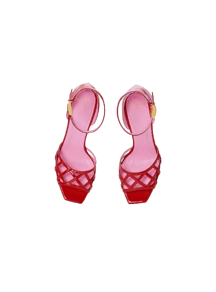Balmain Patent Leather Uma Sandals With Openwork Diamond Red Women High Heels and Pumps