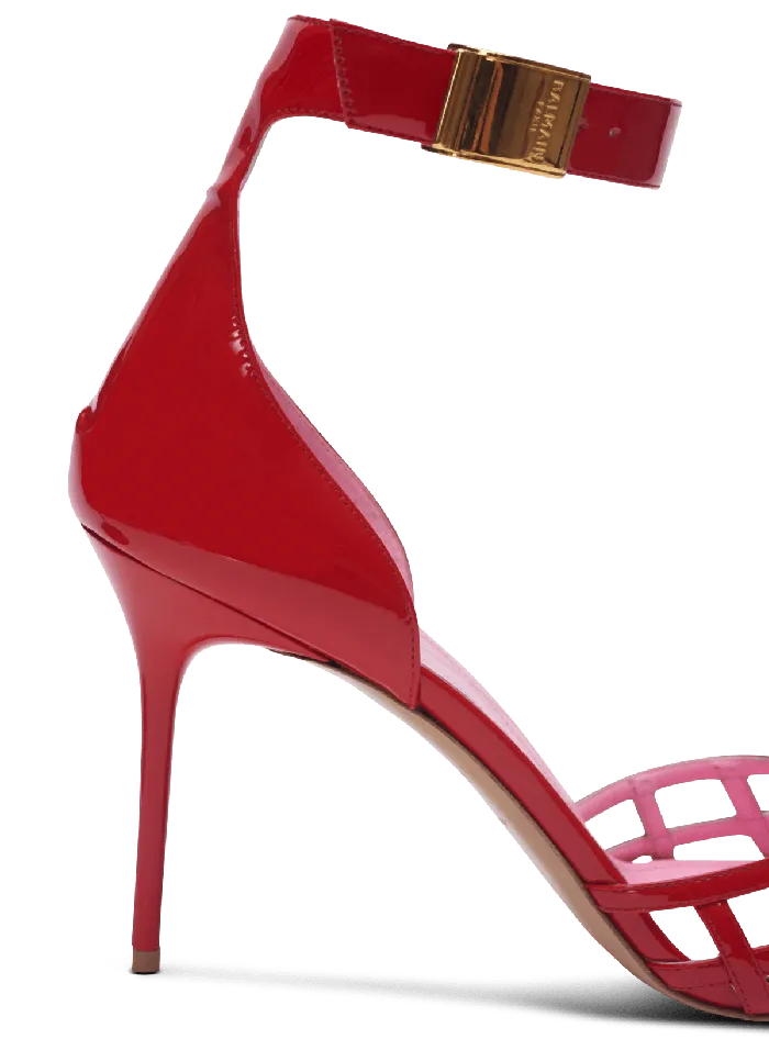 Balmain Patent Leather Uma Sandals With Openwork Diamond Red Women High Heels and Pumps