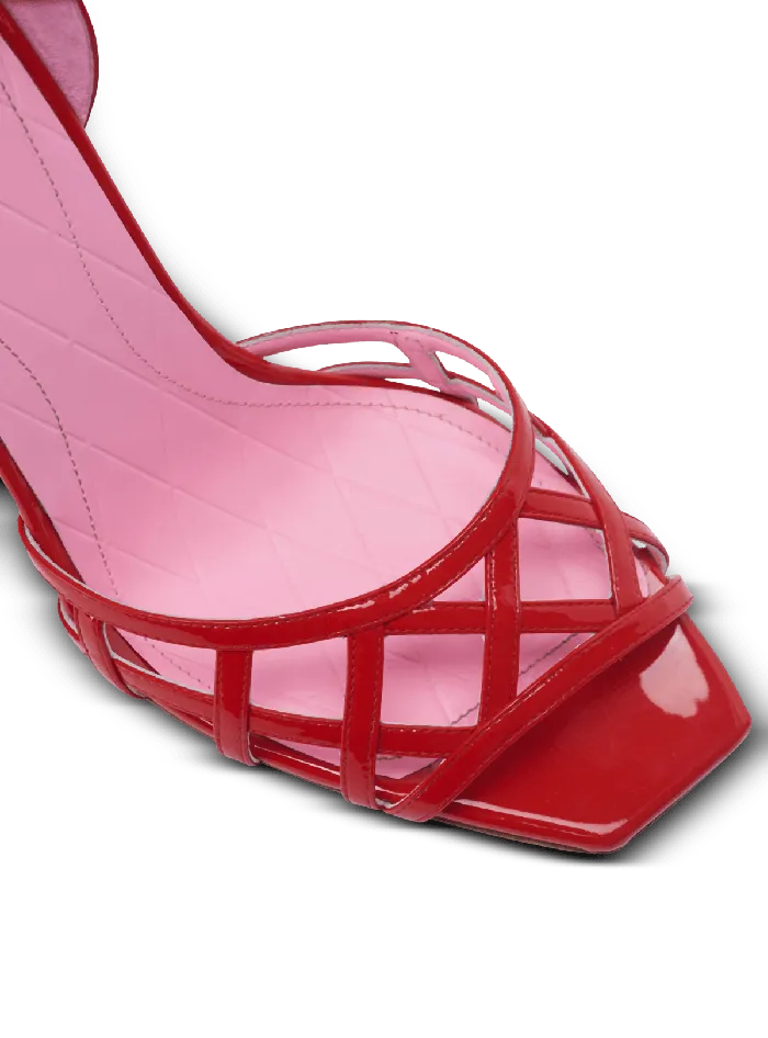 Balmain Patent Leather Uma Sandals With Openwork Diamond Red Women High Heels and Pumps