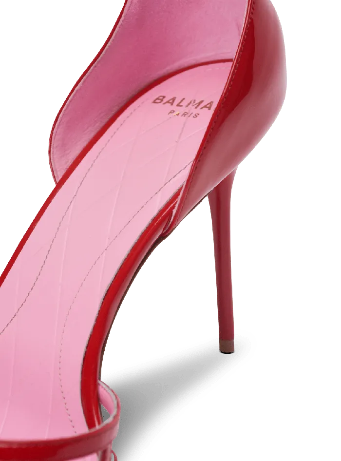 Balmain Patent Leather Uma Sandals With Openwork Diamond Red Women High Heels and Pumps