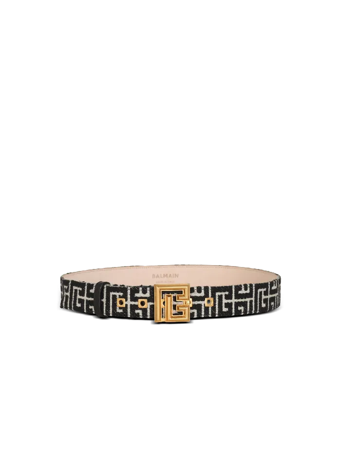 Balmain PB Belt In Monogrammed Jacquard Black Women Belts