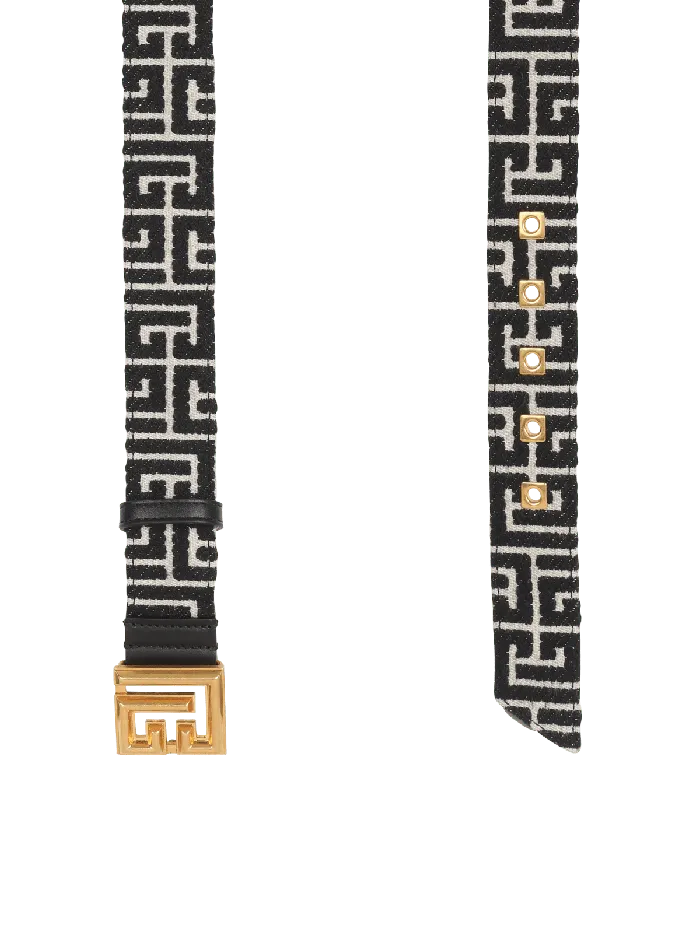 Balmain PB Belt In Monogrammed Jacquard Black Women Belts