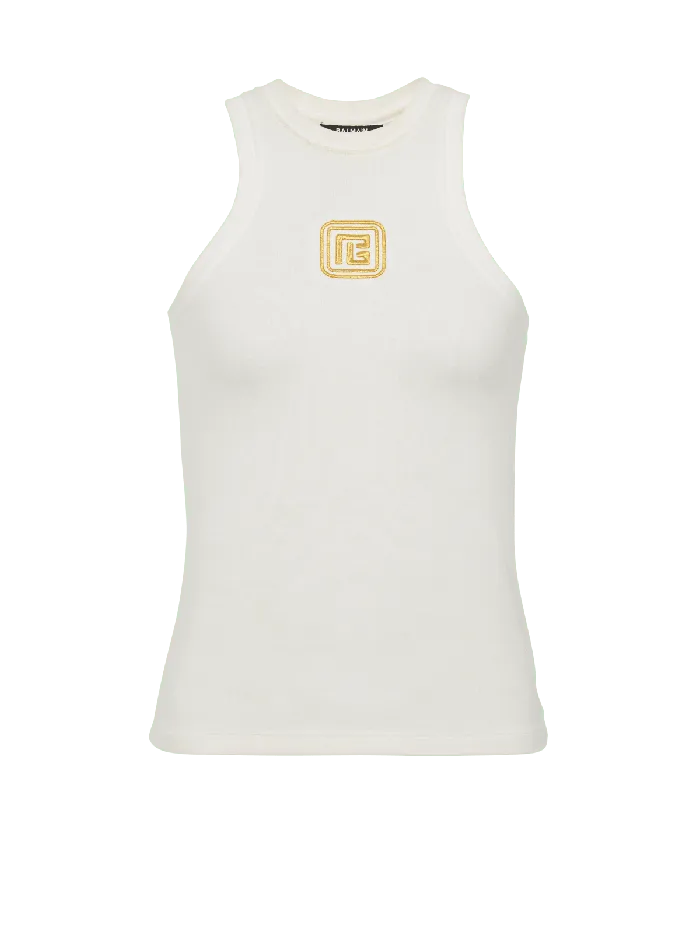 Balmain PB Embroidered Tank Top White Women TShirts