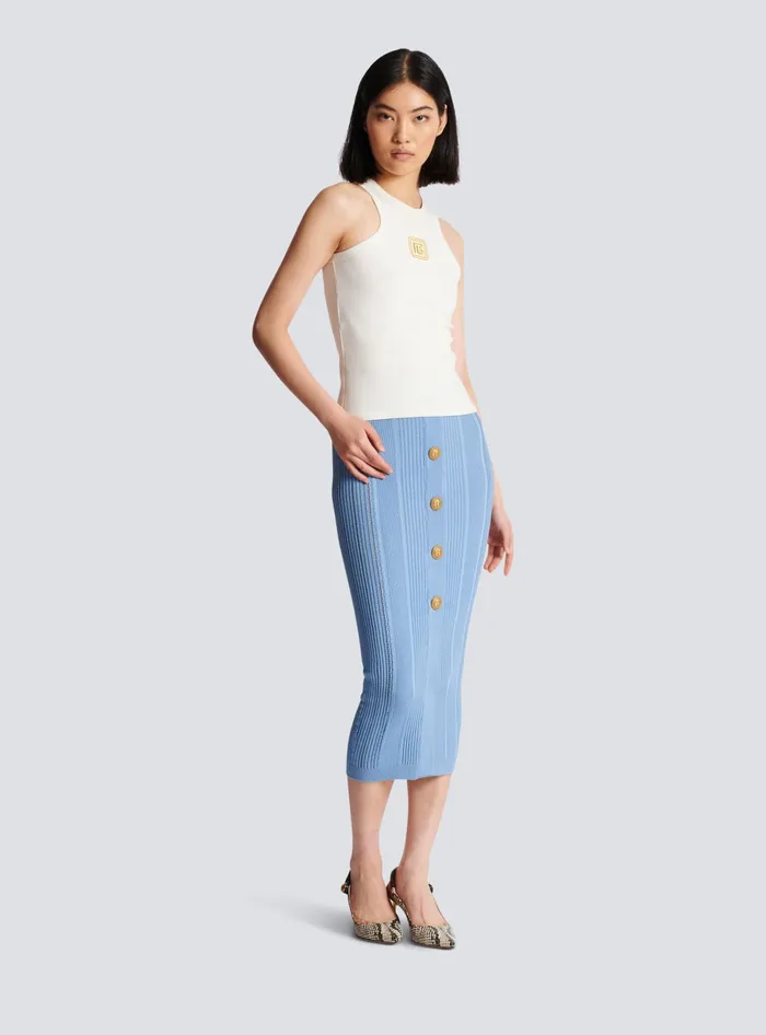 Balmain PB Embroidered Tank Top White Women TShirts