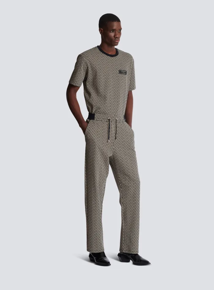 Balmain PB Labyrinth Jacquard Joggers Black Men Trousers And Shorts