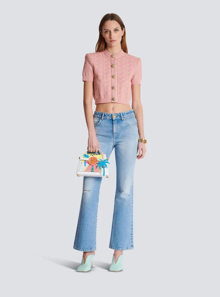 Balmain PB Labyrinth Knit Cardigan Pink Women Knitwear