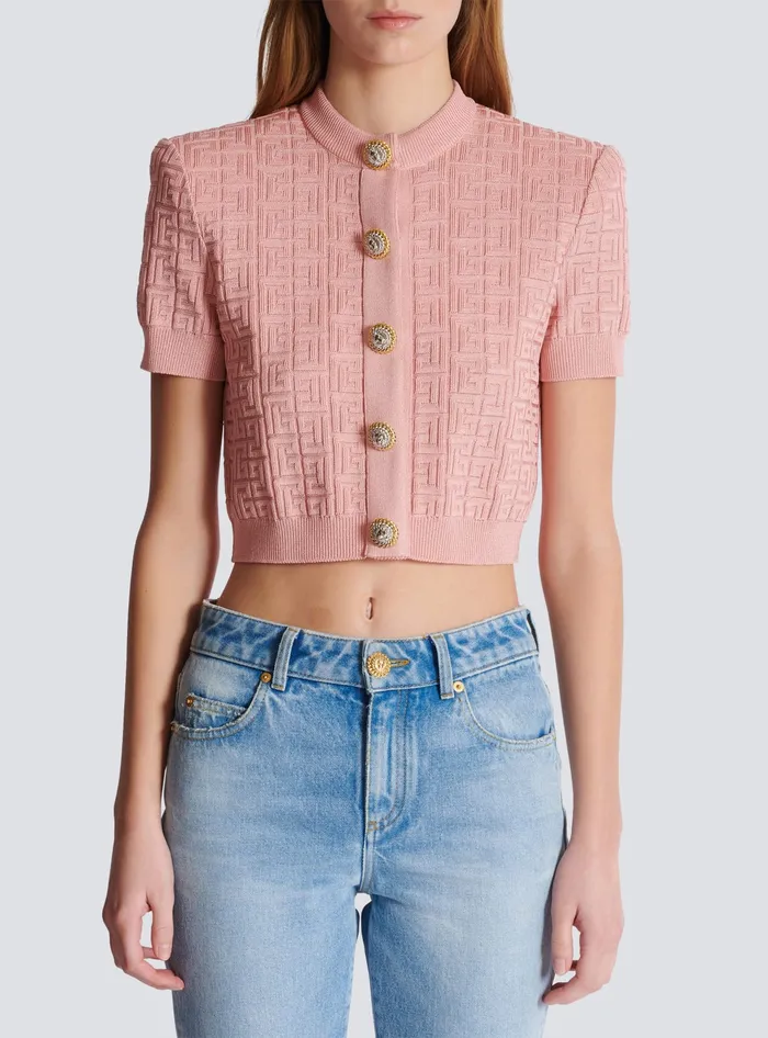 Balmain PB Labyrinth Knit Cardigan Pink Women Knitwear