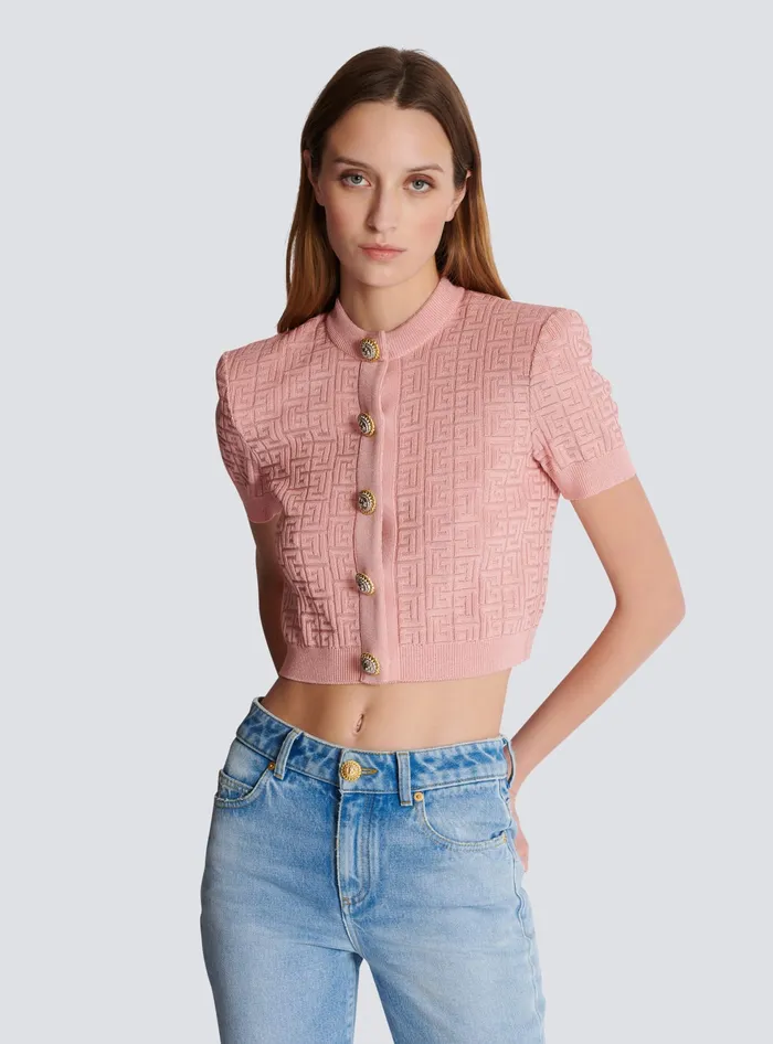 Balmain PB Labyrinth Knit Cardigan Pink Women Knitwear