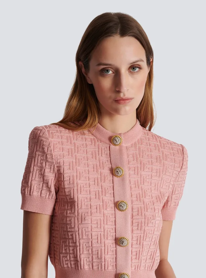 Balmain PB Labyrinth Knit Cardigan Pink Women Knitwear