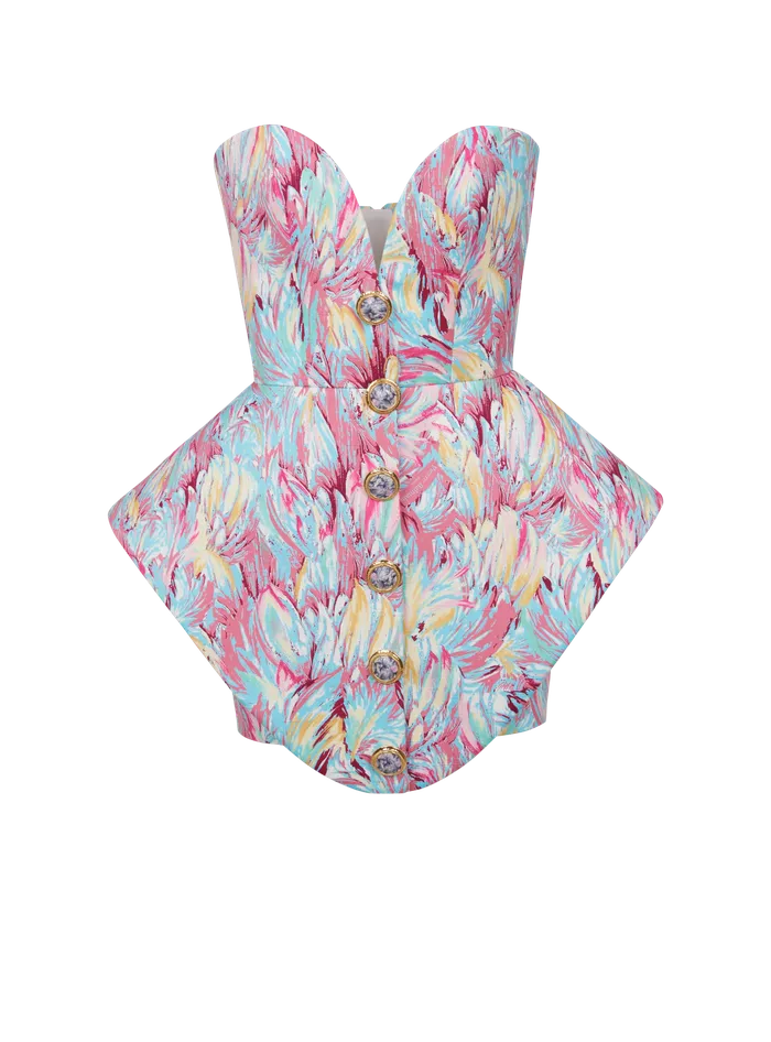 Balmain Peplum Bustier Dress With Feather Print Multicolor Women Dresses