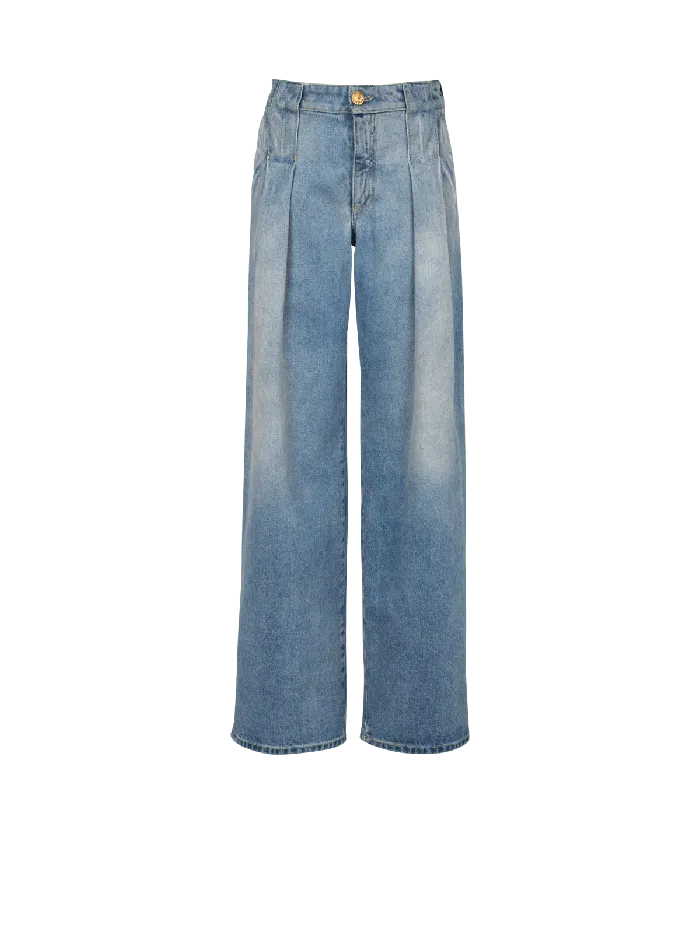 Balmain Pleated Denim Jeans Blue Women Denim