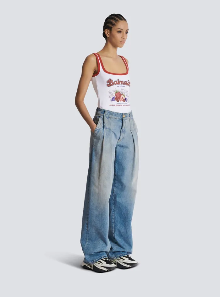 Balmain Pleated Denim Jeans Blue Women Denim