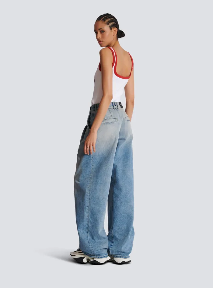 Balmain Pleated Denim Jeans Blue Women Denim