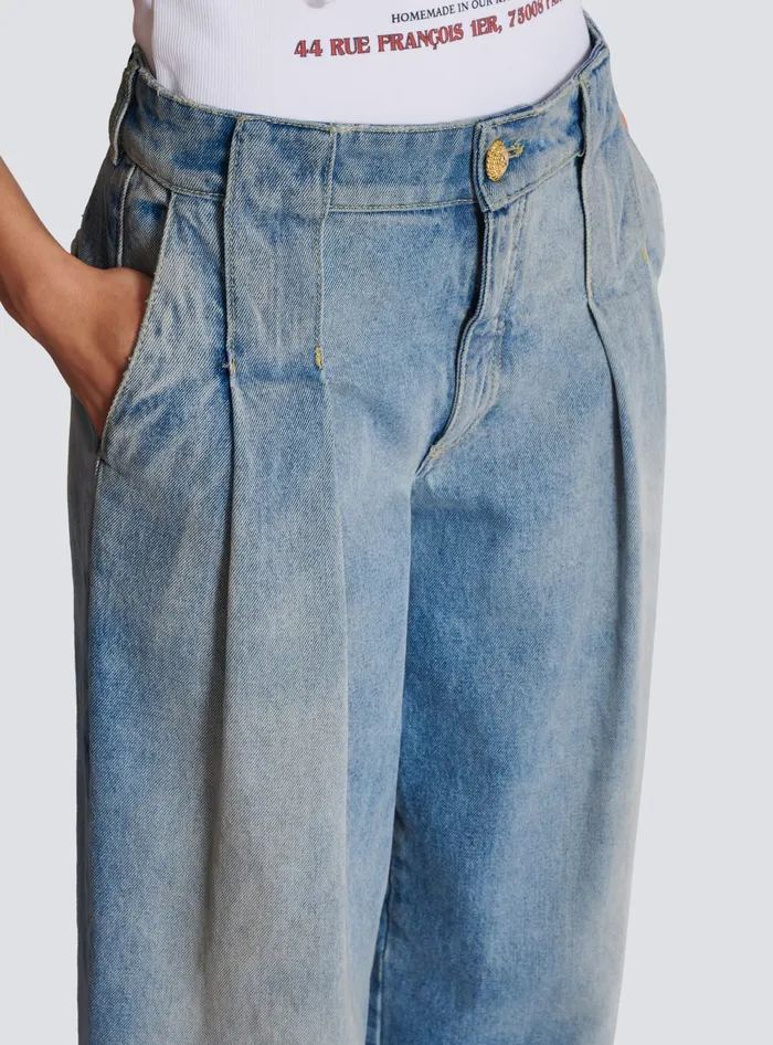Balmain Pleated Denim Jeans Blue Women Denim