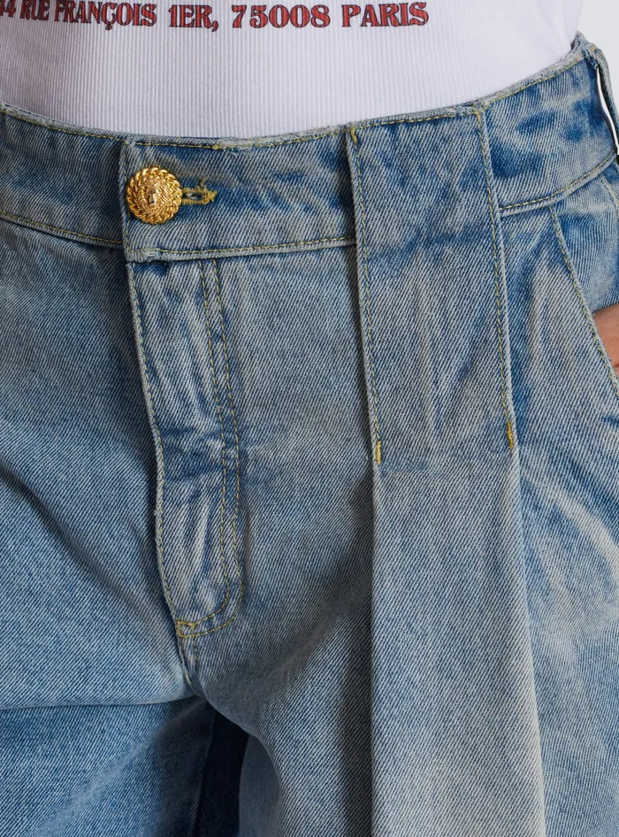 Balmain Pleated Denim Jeans Blue Women Denim