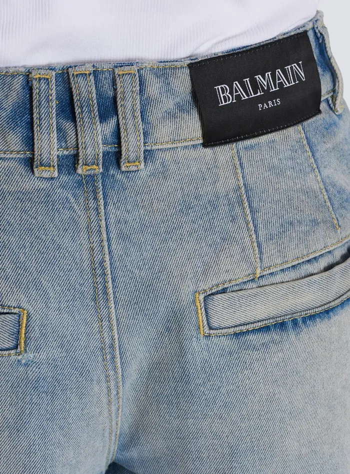 Balmain Pleated Denim Jeans Blue Women Denim