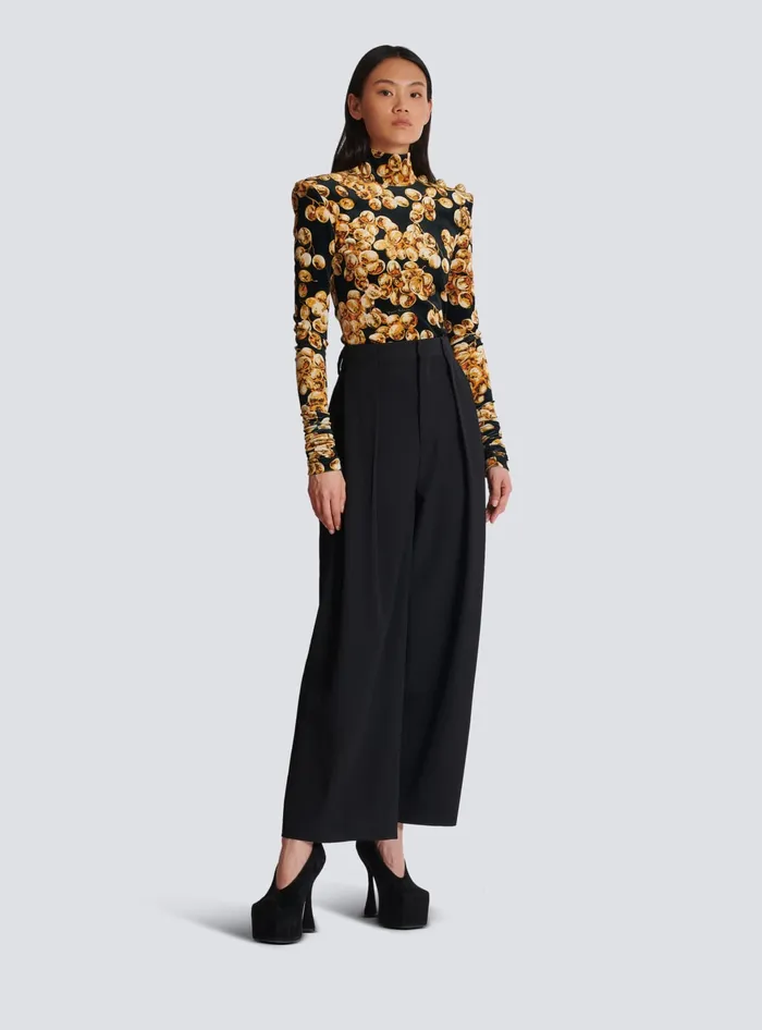 Balmain Pleated Grain De Poudre Trousers Black Women Trousers And Shorts