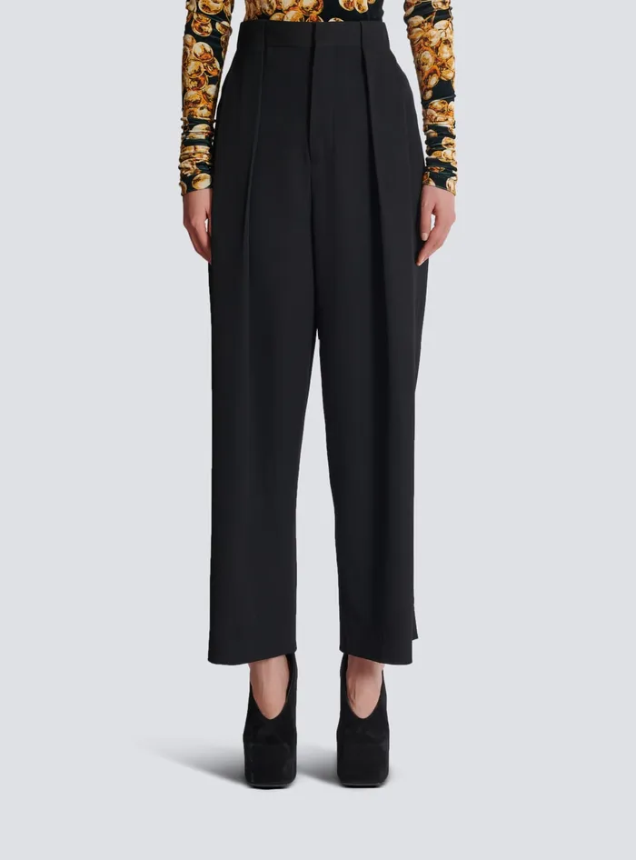 Balmain Pleated Grain De Poudre Trousers Black Women Trousers And Shorts