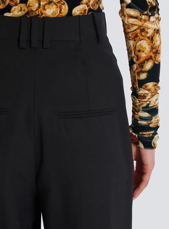 Balmain Pleated Grain De Poudre Trousers Black Women Trousers And Shorts