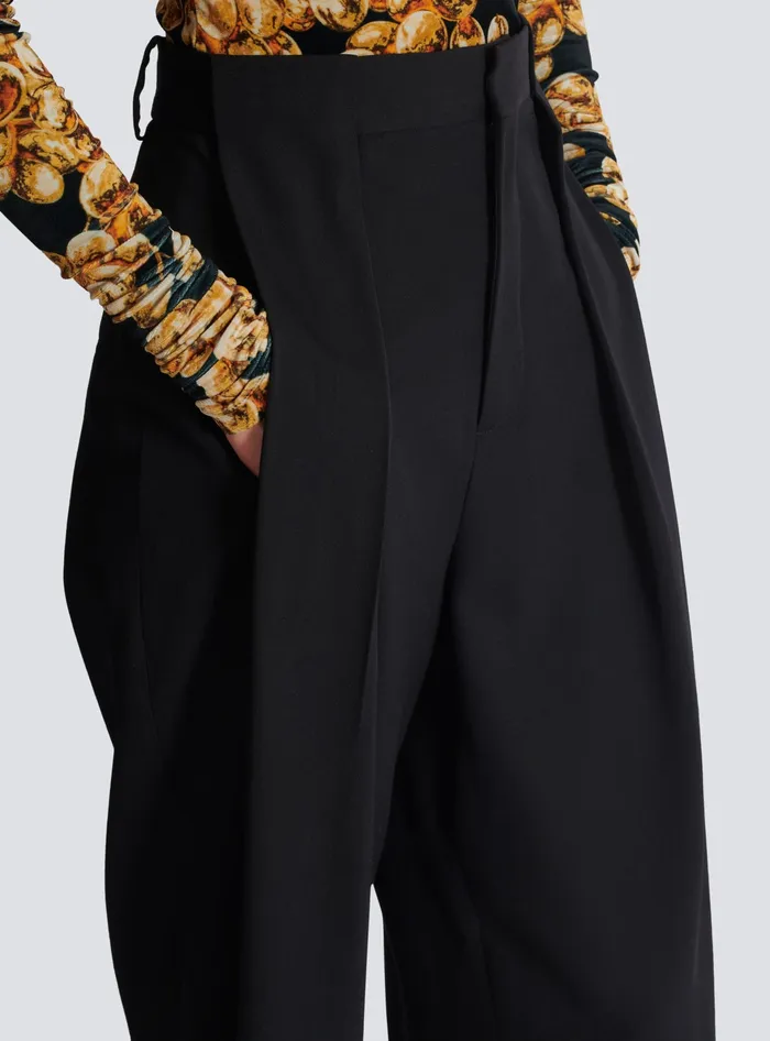 Balmain Pleated Grain De Poudre Trousers Black Women Trousers And Shorts