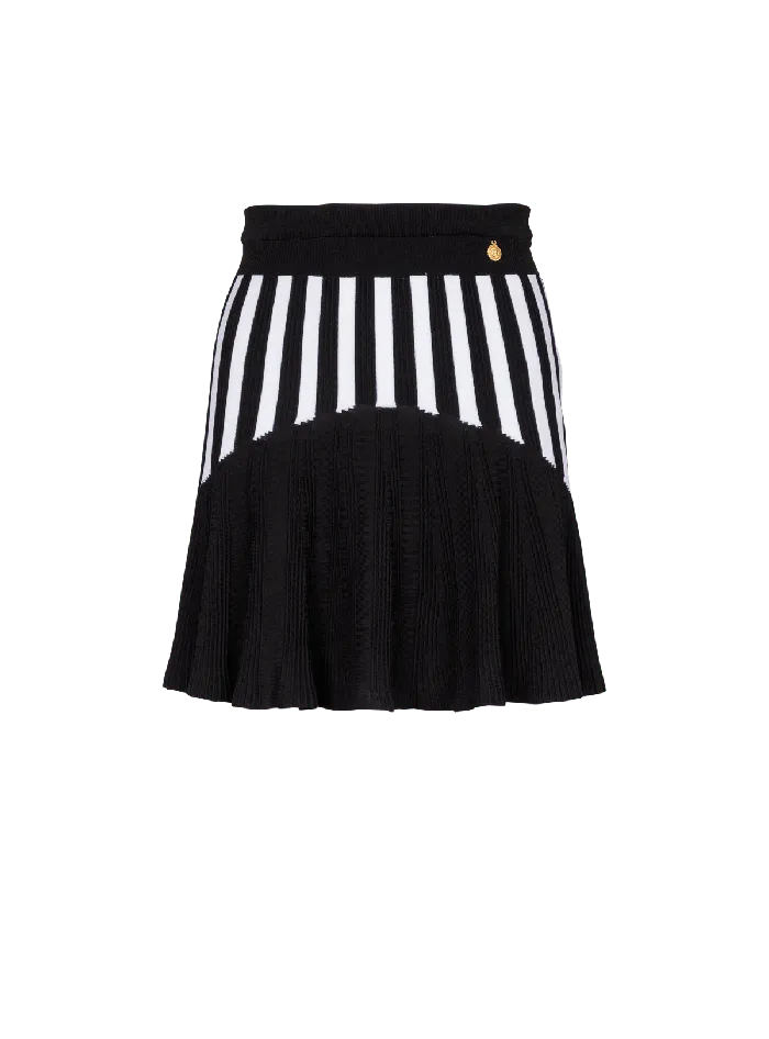 Balmain Pleated Striped Knit Skirt Black Women Skirts