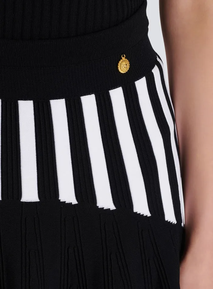 Balmain Pleated Striped Knit Skirt Black Women Skirts