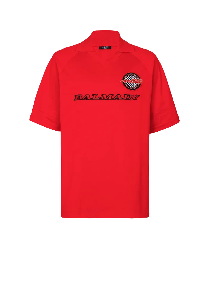 Balmain Polo Shirt With Racing Embroidery Red Men Shirts And Polos