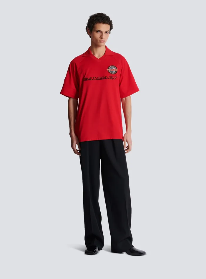 Balmain Polo Shirt With Racing Embroidery Red Men Shirts And Polos