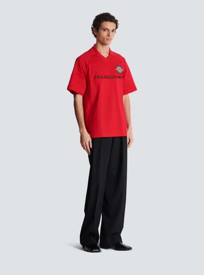 Balmain Polo Shirt With Racing Embroidery Red Men Shirts And Polos
