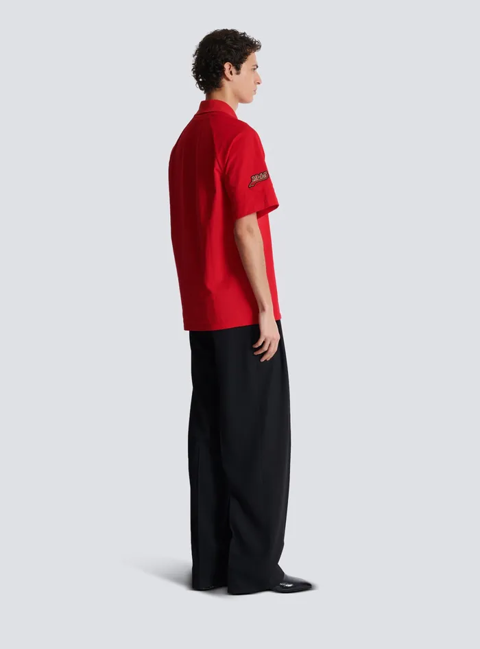 Balmain Polo Shirt With Racing Embroidery Red Men Shirts And Polos