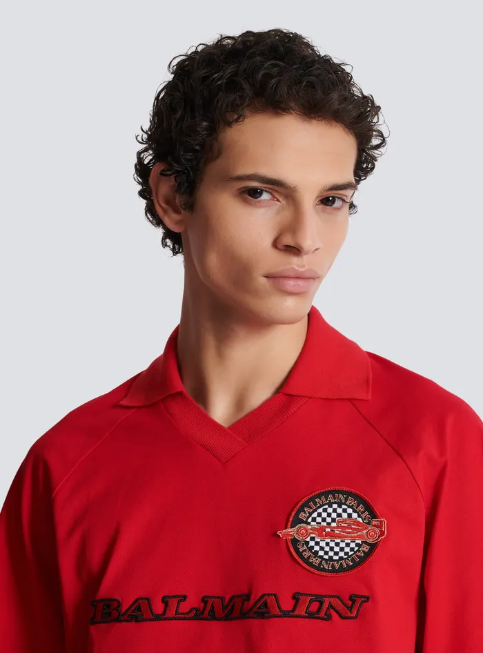 Balmain Polo Shirt With Racing Embroidery Red Men Shirts And Polos