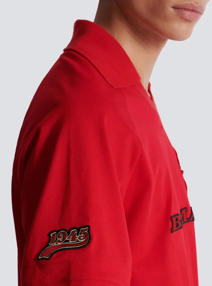 Balmain Polo Shirt With Racing Embroidery Red Men Shirts And Polos