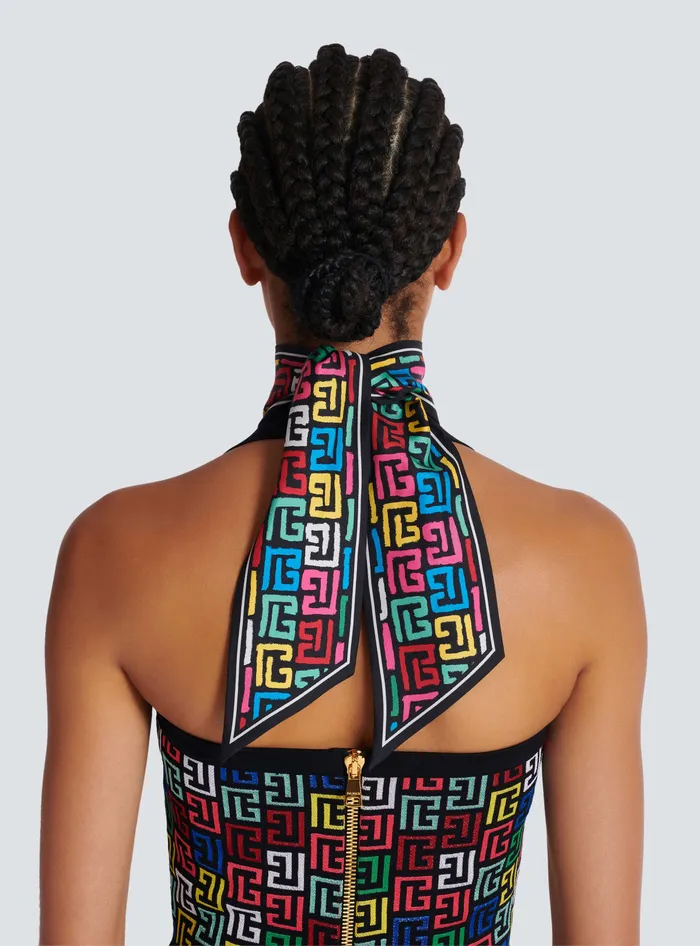 Balmain Pop Monogram Printed Bandana Multicolor Women Scarves