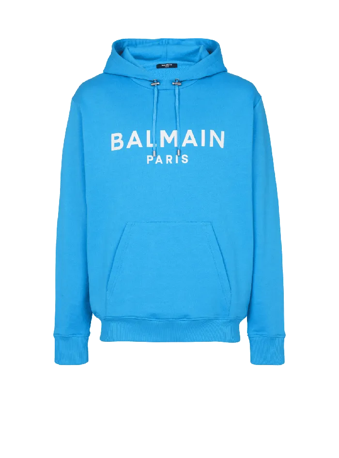 Balmain Printed Paris Hoodie Blue Men Sweatshirts