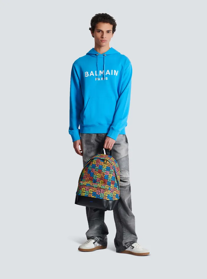Balmain Printed Paris Hoodie Blue Men Sweatshirts
