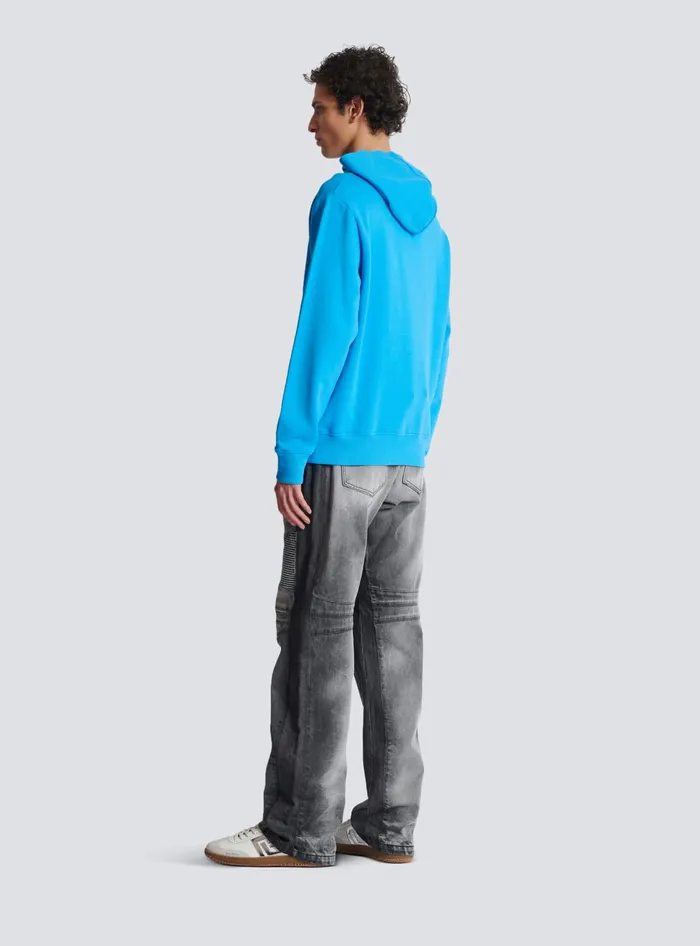 Balmain Printed Paris Hoodie Blue Men Sweatshirts