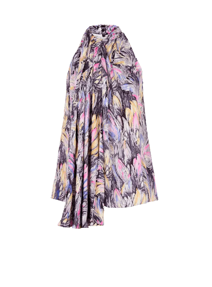 Balmain Pussybow Top With Feather Print Multicolor Women Tops And Shirts